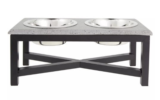 Grey Stone Top with Metal Legs Elevated Double Diner Dog Bowls